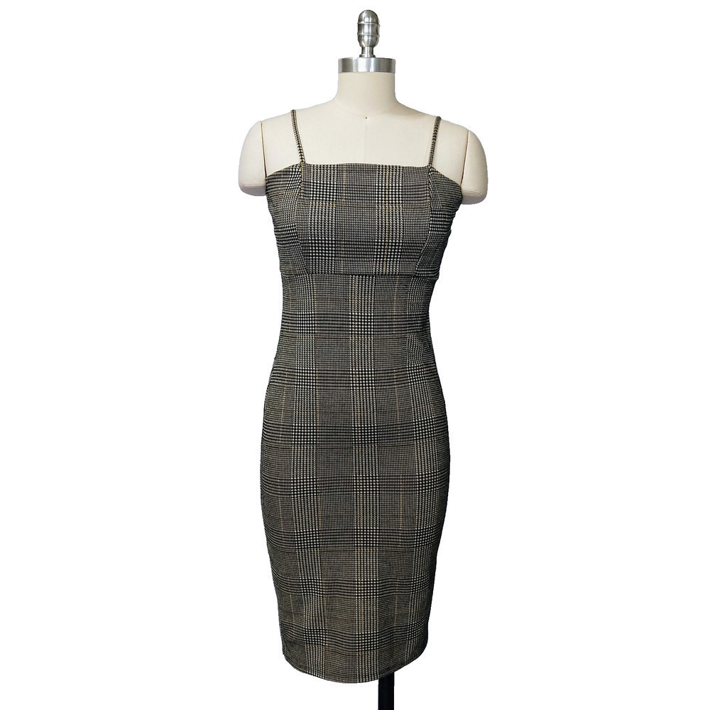 Vintage 90s to Y2K Tweed Sleeveless Midi Sheath Dress Size S Plaid Wiggle Retro